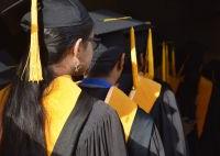 Masters students lining up for commencement